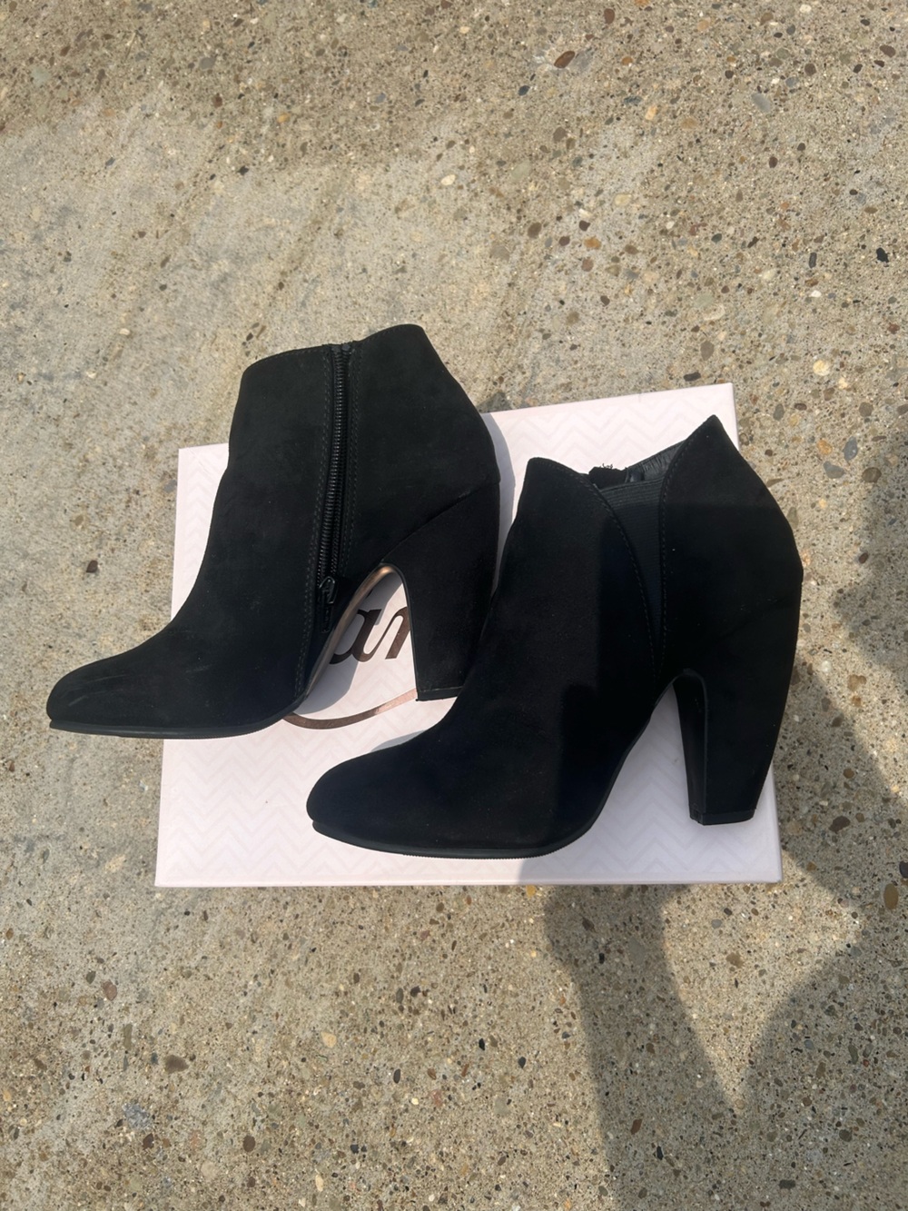 Candies Black Suede Ankle Booties with Block Heel